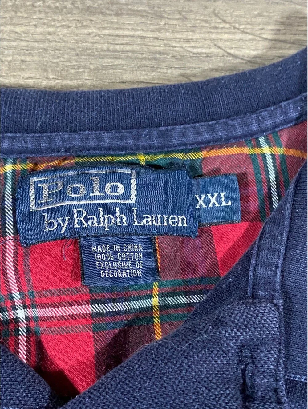 Polo Ralph Lauren Mens XXL Navy Long Sleeve Polo Red Pony Tartan Plaid Collar